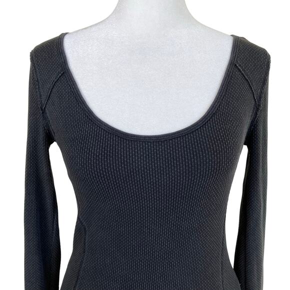 Free People We The Free XS Bandana Cuff Waffle Knit Thermal Shirt Charcoal Grey - Picture 4 of 16